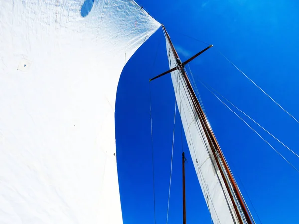 Beyaz yelken. Zevk yat. ahşap yat deniz. Mavi deniz kenarında yat gider