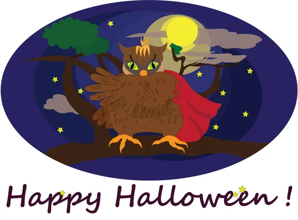 Halloweenkort Med Uggla Och Måne — Stock vektor