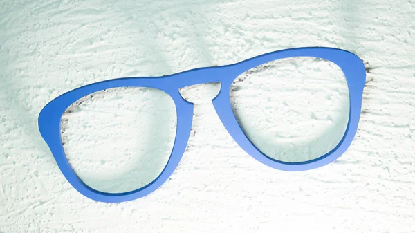 Wooden Blue Silhouette Eye Glasses White Textured Background — Stock Photo, Image