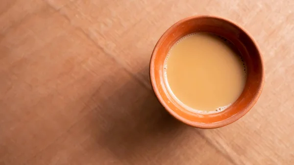 Thé Indien Traditionnel Sur Une Tasse Thé Argile Vue Dessus — Photo