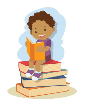 küçük Afrikalı-Amerikalı çocuk öğrenme ve kitap okuma