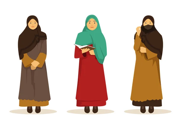 Set of muslim people wearing muslim clothes