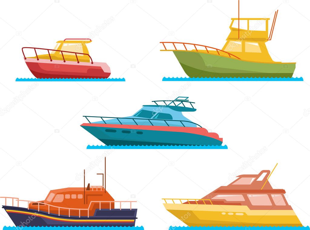 Set of boats with many type