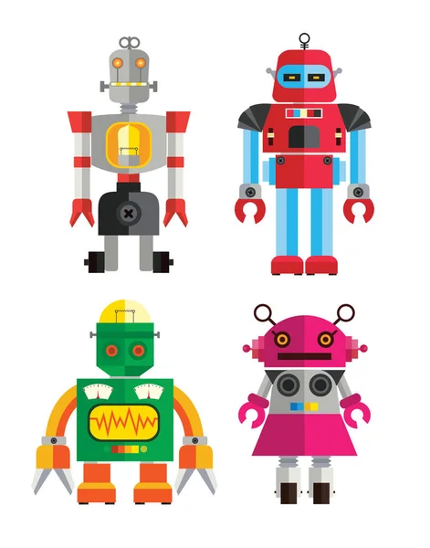 Cute Retro Robot Set — Stock Vector