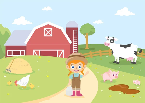 Beautiful Kid Farm — Stock Vector