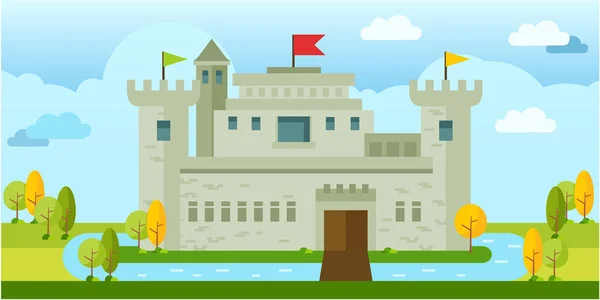 Όμορφο Κλασικό Παλιό Κάστρο Επίπεδη Διάνυσμα — Διανυσματικό Αρχείο