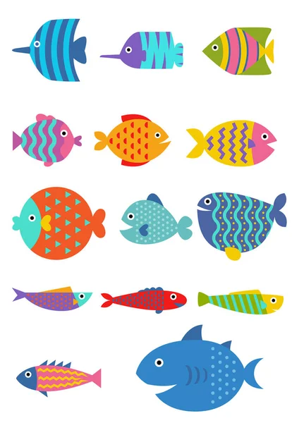 Sevimli balık vektör düz Icon set