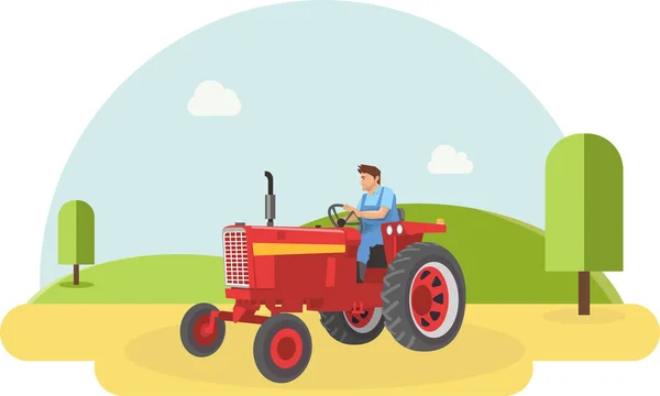 Farmer Utiliser Tracteur Pour Travailler — Image vectorielle