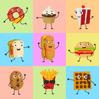 Gıda maskot sevimli simge karakter kümesi