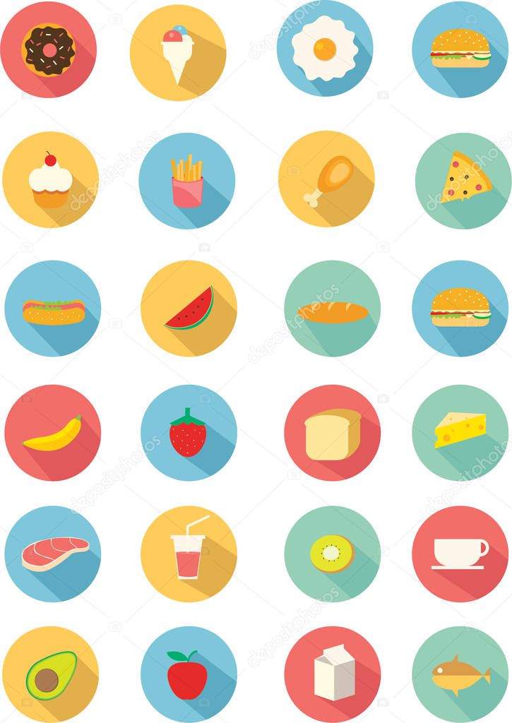 Colorful Food and Beverages icon in flat style