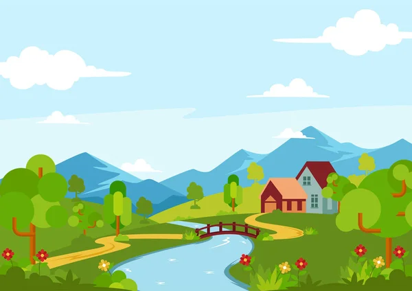 Hermosa Primavera Temporada Paisaje Vista — Vector de stock