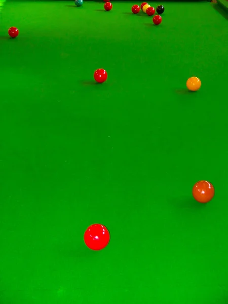 Een Snooker Biljarttafel Ballen — Stockfoto