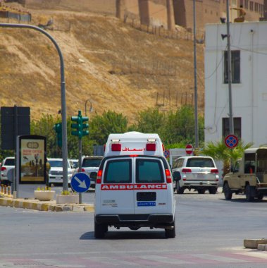 An ambulance arrives at the scene of an Islamic State attack on Erbil Governate in Iraqi-Kurdistan on 23rd July 2018. Kurdish security forces neutralized all three Daesh terrorists. clipart