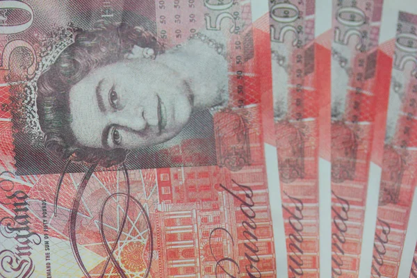 British Fifty Pound Notes Closeup — Stock Photo, Image