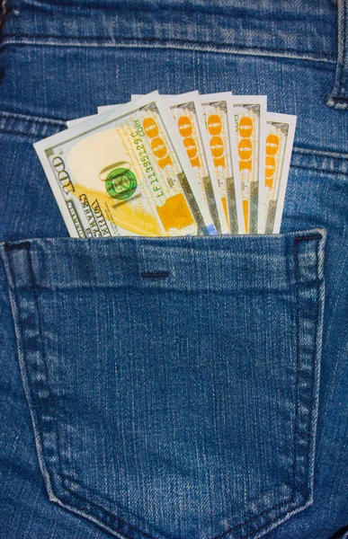Hundred Dollar Bills Abanicados Bolsillo Trasero Jean —  Fotos de Stock