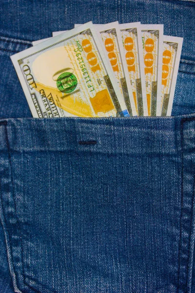 Hundred Dollar Bills Ventilado Bolso Traseiro Jean — Fotografia de Stock