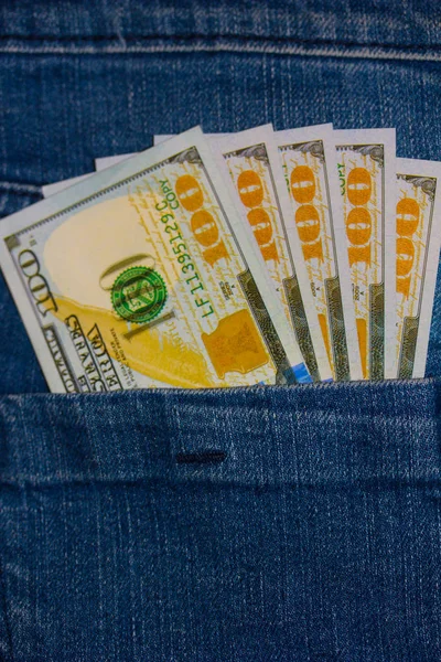 Hundred Dollar Bills Ventilado Bolso Traseiro Jean — Fotografia de Stock