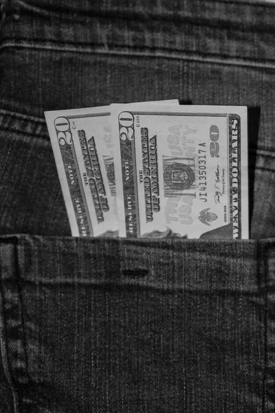 Twenty Dollar Bills Jean Back Pocket Green Filtered — стоковое фото