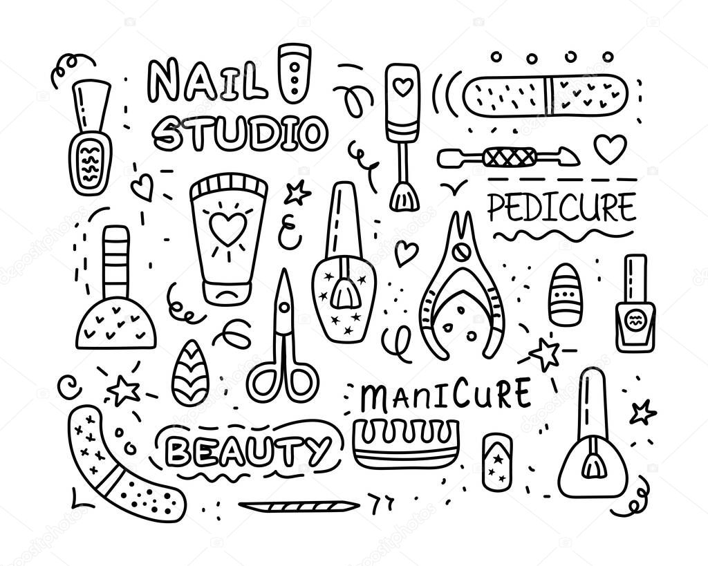 Nail salon manicure pedicure studio vector icon set