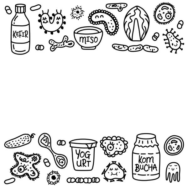 Probiotiques bactéries médecine alimentaire ensemble modèle texte — Image vectorielle