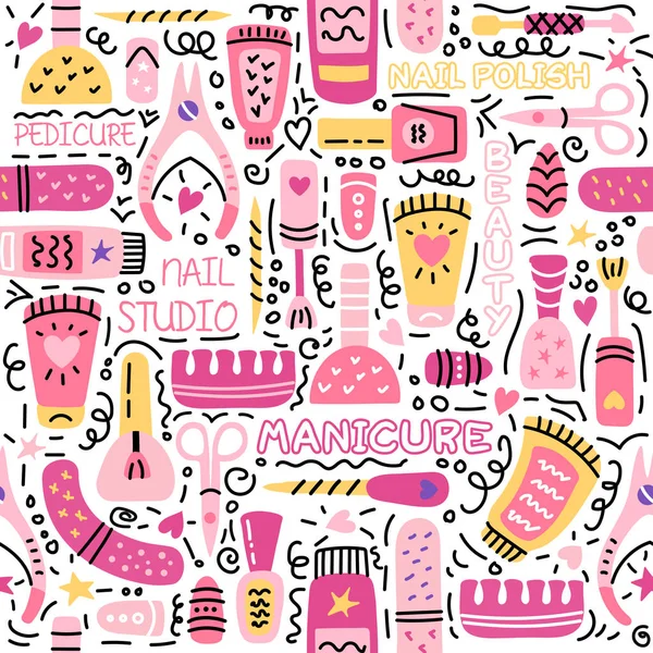 Nail seamless pattern manicure background polish studio — Stock Vector