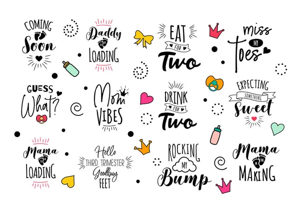 Pregnancy mama mother quote set vector lettering — Stock Vector
