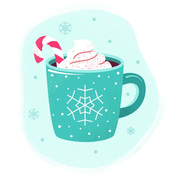 Copo de bebida quente de inverno cacau marshmallows chocolate quente — Vetor de Stock