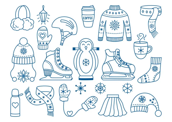 Ensemble d'icônes de contour de patinage hivernal — Image vectorielle