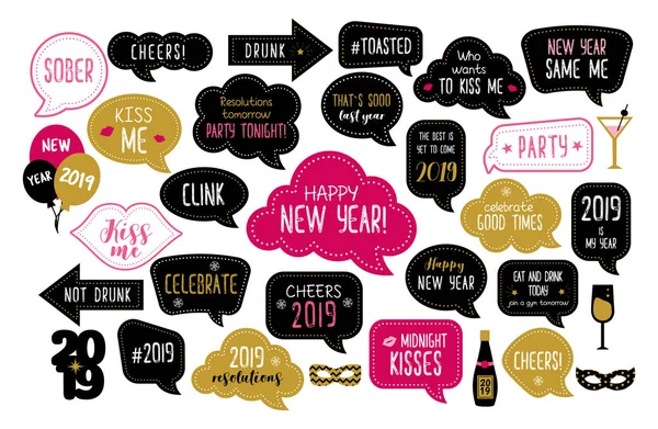 Happy new year 2019 photo booth props — Stock Vector