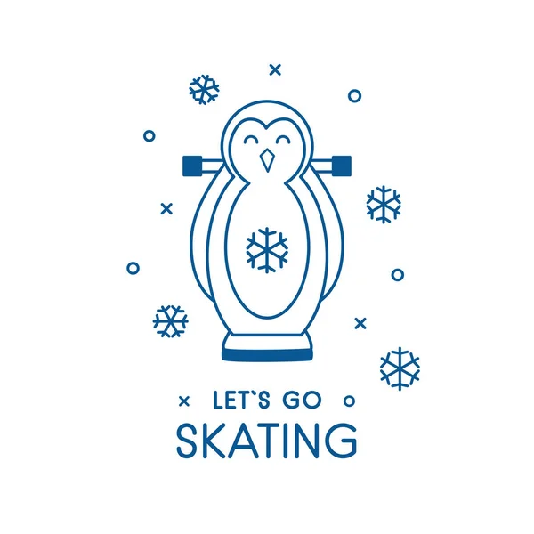 Pingouin patineur assistance à l'apprentissage patinoire enfants — Image vectorielle