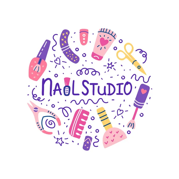 Nail salon manicure studio concept sign polish — Stock Vector