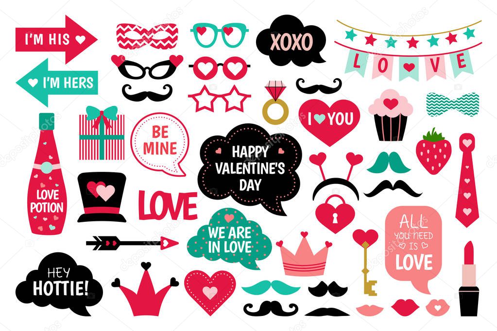 Valentine Day Photo Booth Props Vector Set Love You Heart — Stock ...