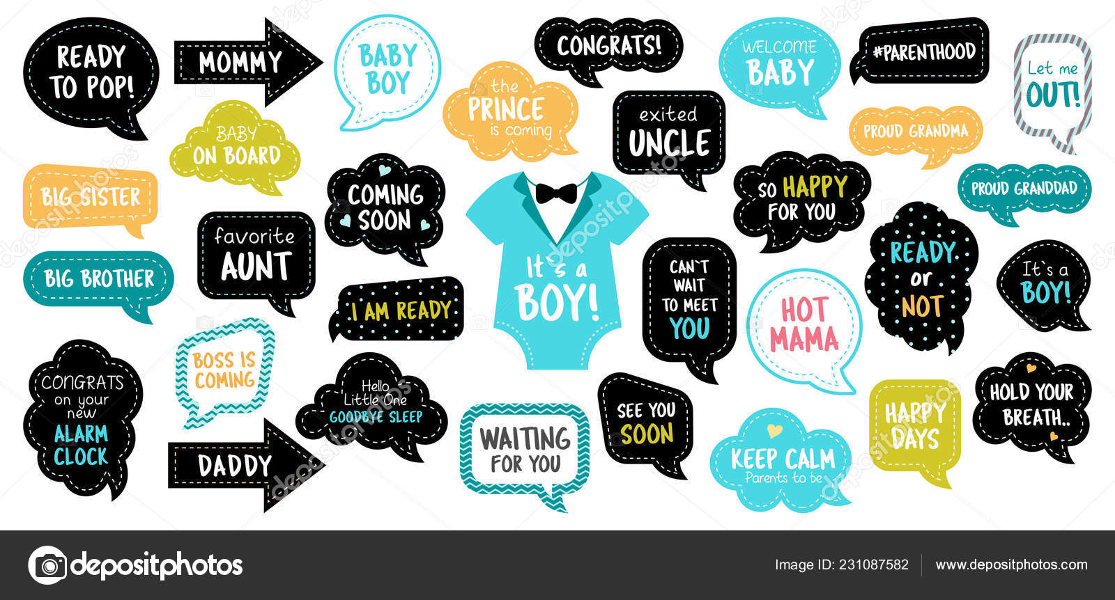 Baby shower photo booth photobooth props set Stock Vector Image by  ©DandelionFly #231087582