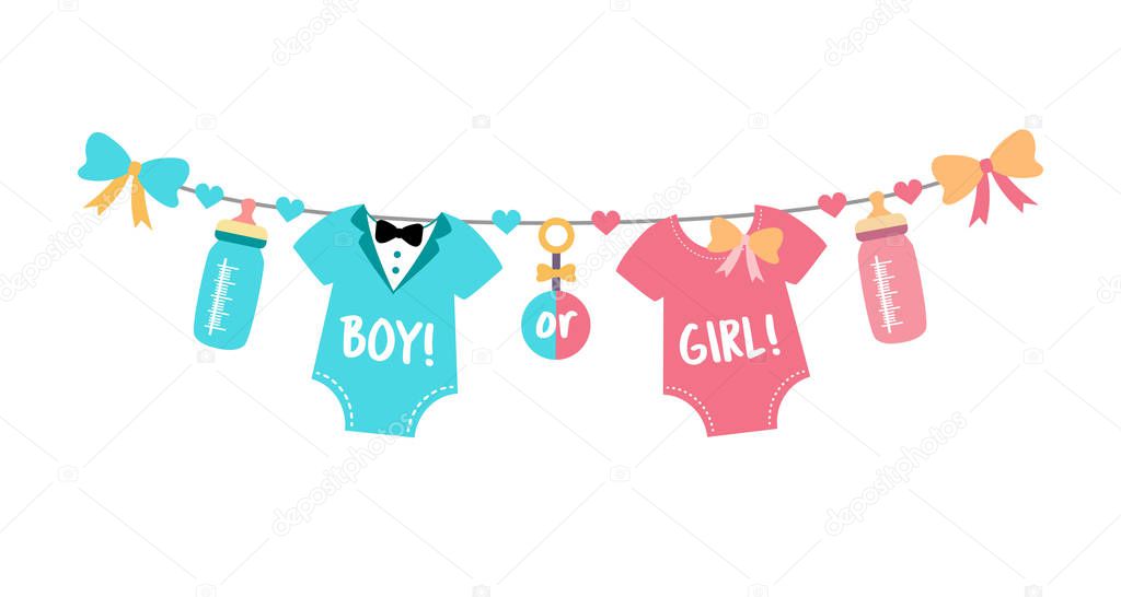 Gender reveal party. Baby shower celebration. Boy or girl Blue or pink Vector illustration for invitation, card, banner. 