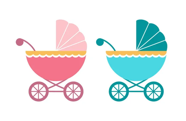 Carrinho de bebê, carrinho, carrinho de bebê em azul e rosa — Vetor de Stock