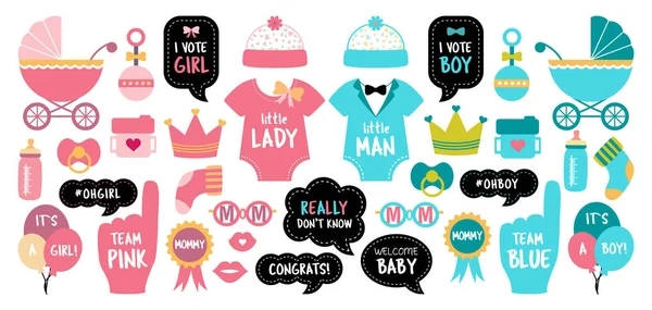 Gender reveal baby shower photo booth props — Stock Vector