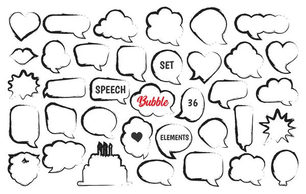 Speech bubble comic vector set in hand drawn sketch style — Stock Vector