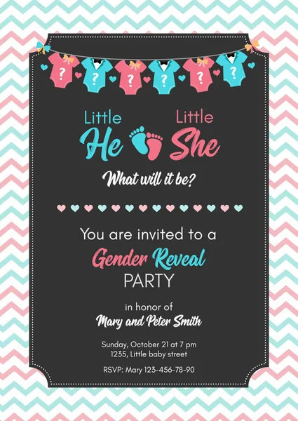 Gender reveal invitation template, baby shower party. — Stock Vector