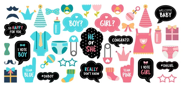 Gender reveal baby shower photo booth props — Stock Vector