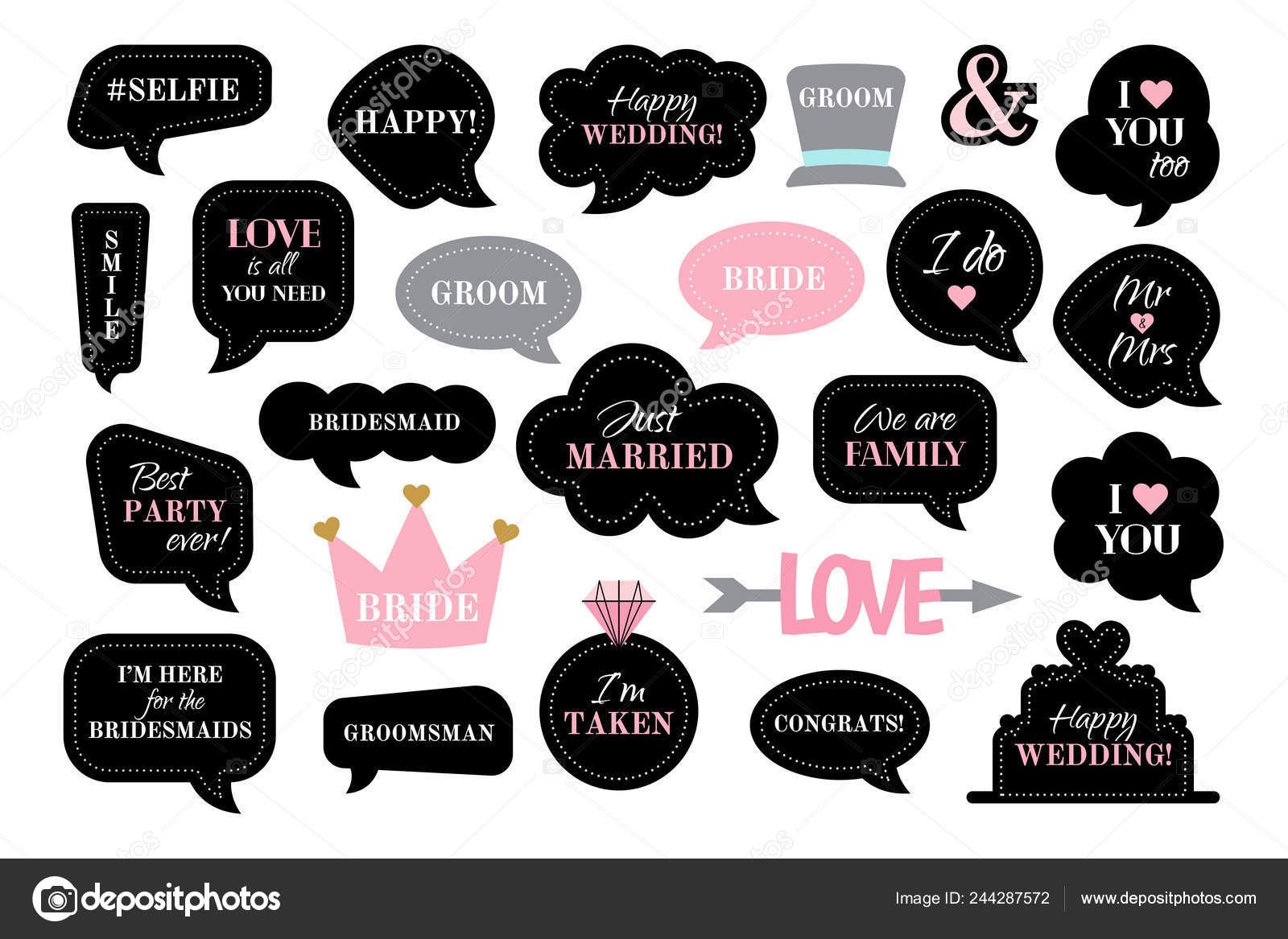 Photo booth props for wedding party bride Stock Vector Image by  ©DandelionFly #244287572