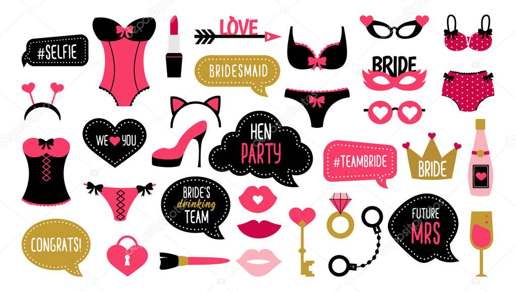 Wedding and bachelorette party photo booth props set