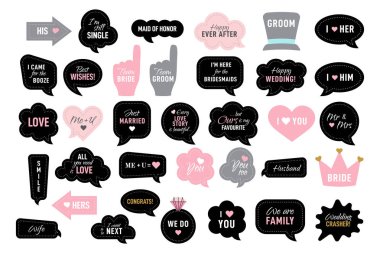 Photo booth props for wedding party bride clipart