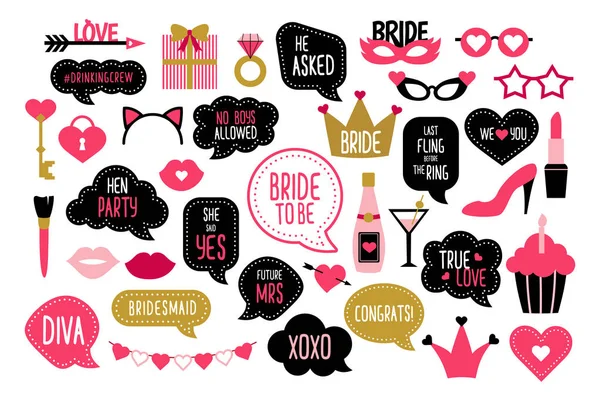 Set of hen party photo booth props — Stock Vector