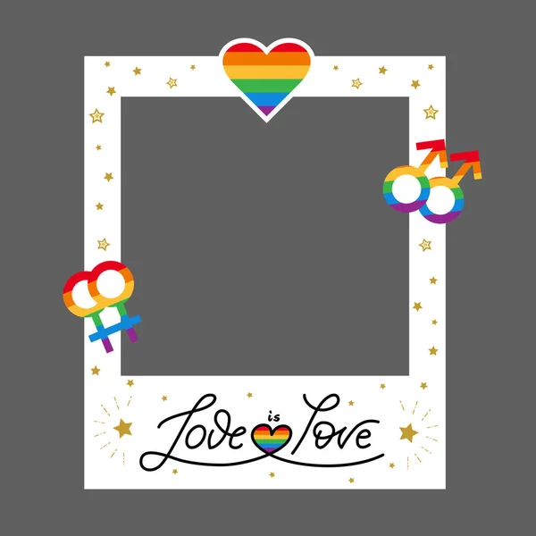 Marco de orgullo vectorial Símbolos LGBT Amor arco iris — Vector de stock