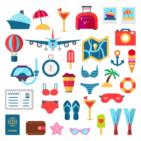 Vacaciones de verano vector conjunto de estilo plano — Vector de stock