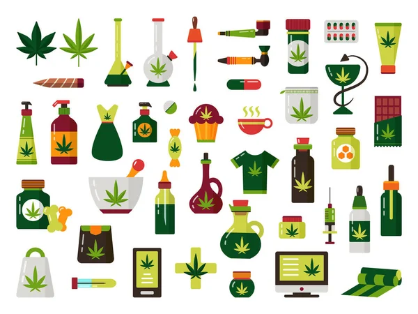 Hoja y planta de marihuana de cannabis en medicina — Vector de stock