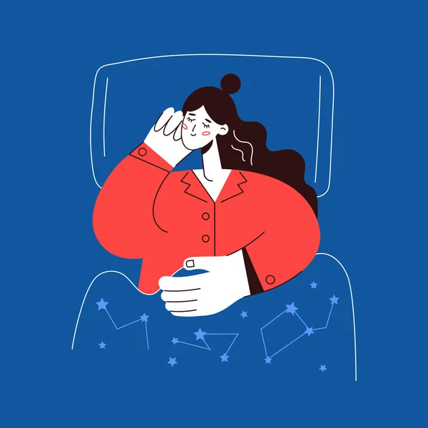 Здоровый вектор сна иллюстрация женщина кровать мечты — стоковый вектор