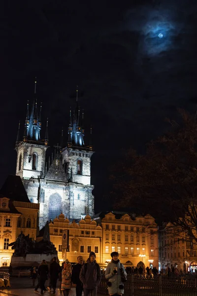 Prague Czech Republic March 2020 Church Mother God Tyn Night — Stock Photo, Image