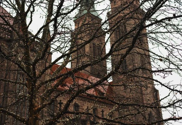 Norimberk Německo Července 2020 Kostel Lorenze Vysoké Gotické Věže Turistickém — Stock fotografie