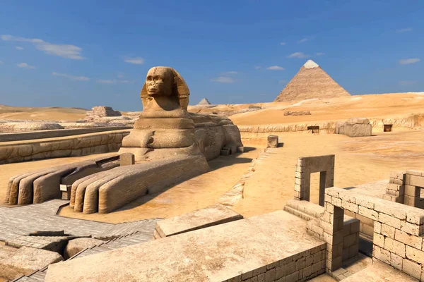 Velká sfinga a egyptské pyramidy — Stock fotografie